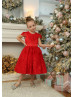Cap Sleeves Red Lace Flower Girl Dress Christmas Dress